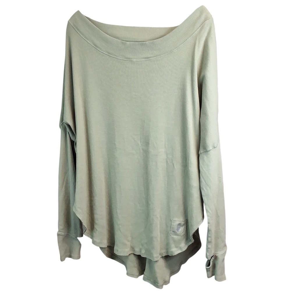 Free People Movement Sage Green Low Back Ribbed Long Sleeve Thumbhole Top M - Picture 2 of 7
